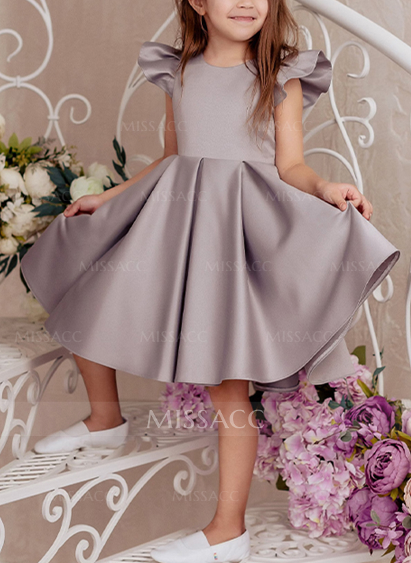 A-Line Scoop Neck Sleeveless Knee-Length Satin Flower Girl Dresses With Bow(s)