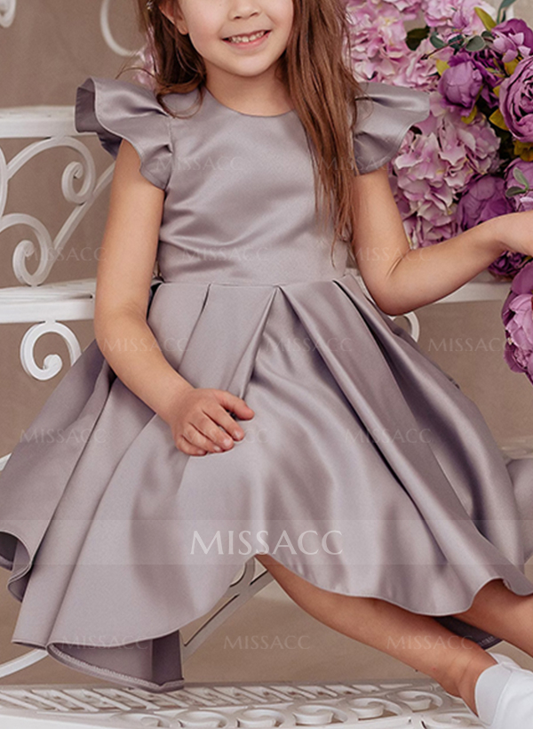 A-Line Scoop Neck Sleeveless Knee-Length Satin Flower Girl Dresses With Bow(s)