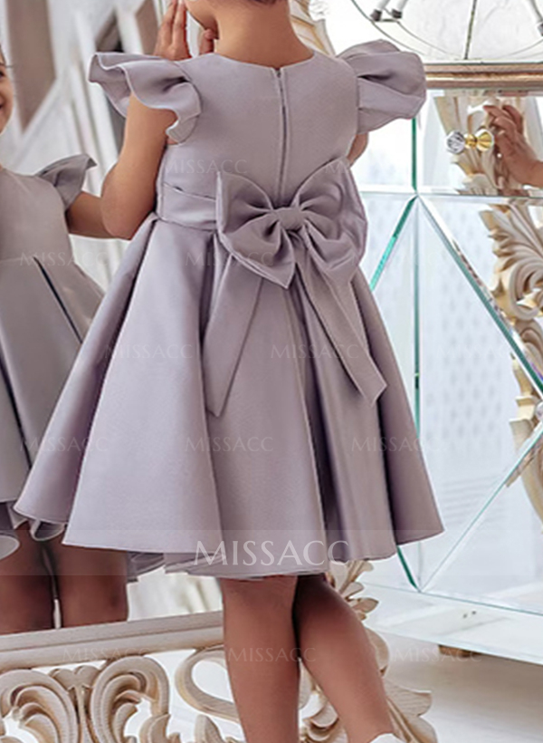 A-Line Scoop Neck Sleeveless Knee-Length Satin Flower Girl Dresses With Bow(s)