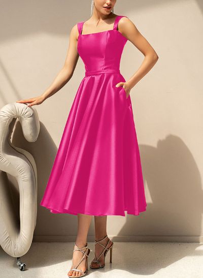 Simple Satin A-Line Tea-Length Mother Of The Bride Dresses