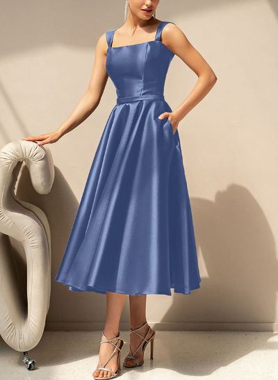 Simple Satin A-Line Tea-Length Mother Of The Bride Dresses