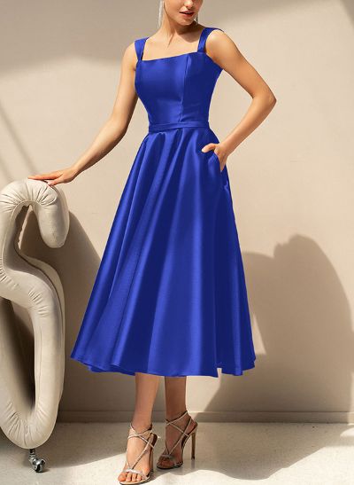 Simple Satin A-Line Tea-Length Mother Of The Bride Dresses