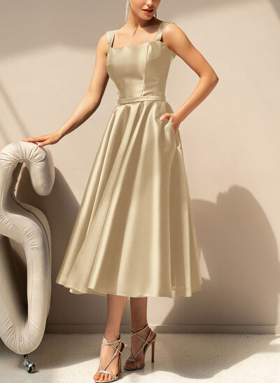 Simple Satin A-Line Tea-Length Mother Of The Bride Dresses