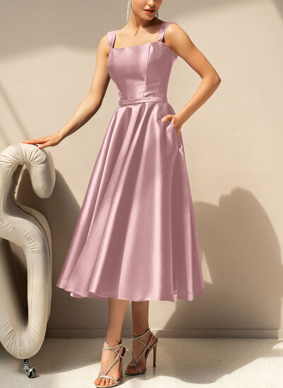 Simple Satin A-Line Tea-Length Mother Of The Bride Dresses