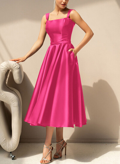 Simple Satin A-Line Tea-Length Mother Of The Bride Dresses
