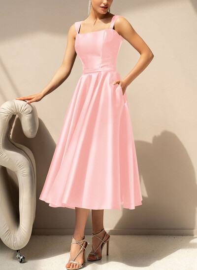 Simple Satin A-Line Tea-Length Mother Of The Bride Dresses