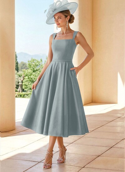 Simple Satin A-Line Tea-Length Mother Of The Bride Dresses