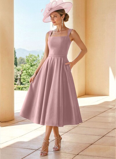 Simple Satin A-Line Tea-Length Mother Of The Bride Dresses