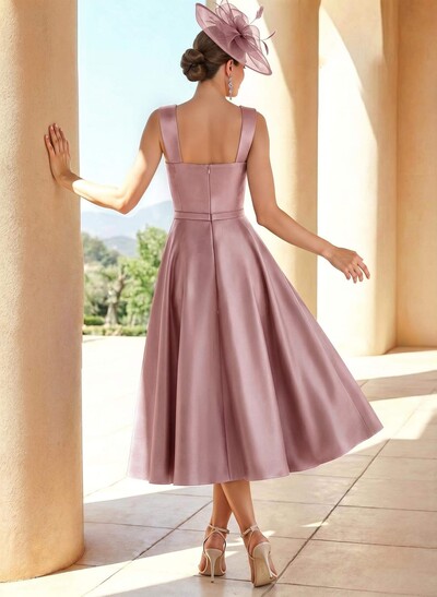 Simple Satin A-Line Tea-Length Mother Of The Bride Dresses