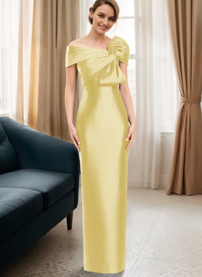 Sheath/Column One-Shoulder Sleeveless Satin Evening Dresses With Bow(s)