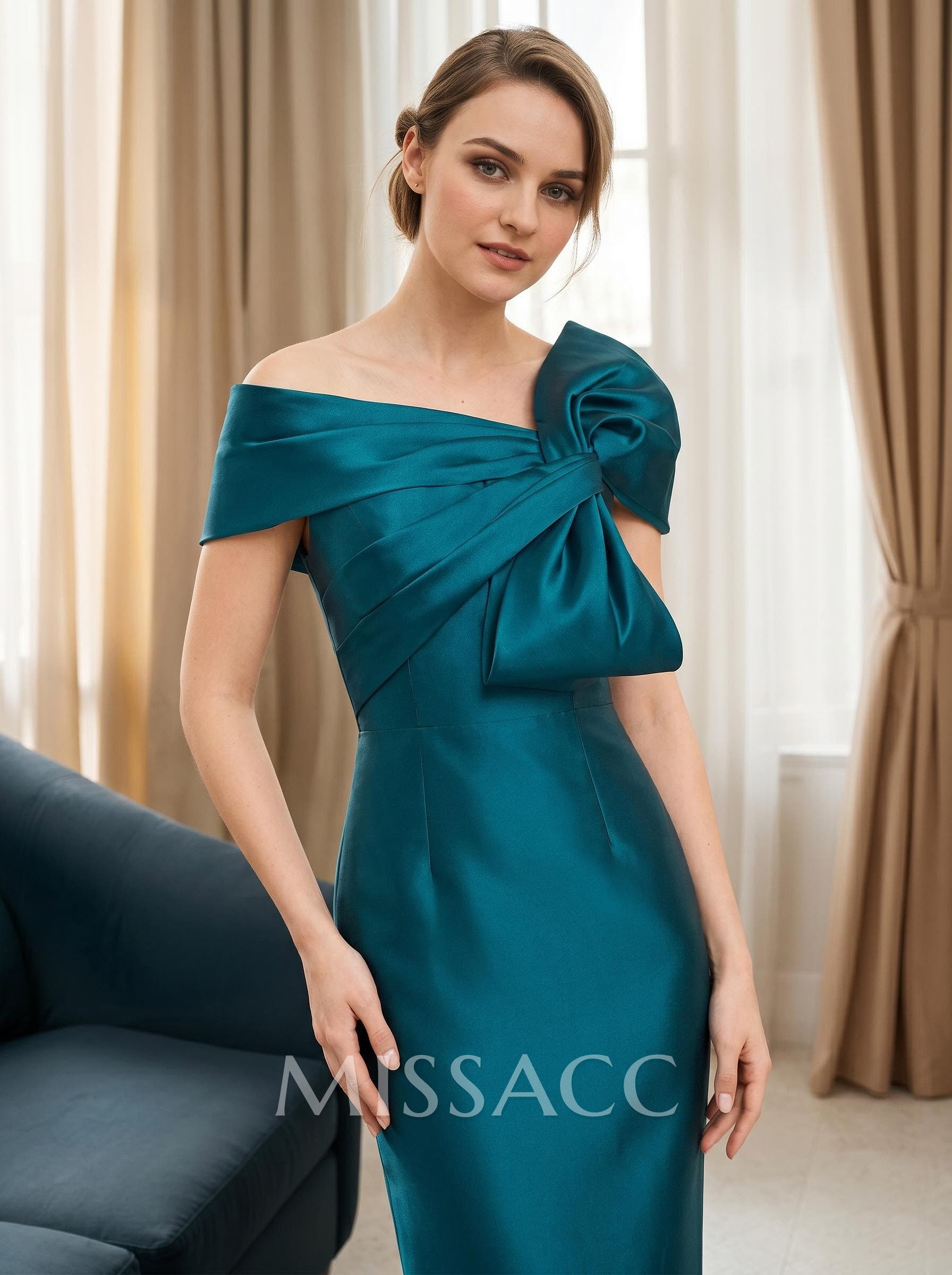 Sheath/Column One-Shoulder Satin Mother Of The Bride Dresses With Bow(s)