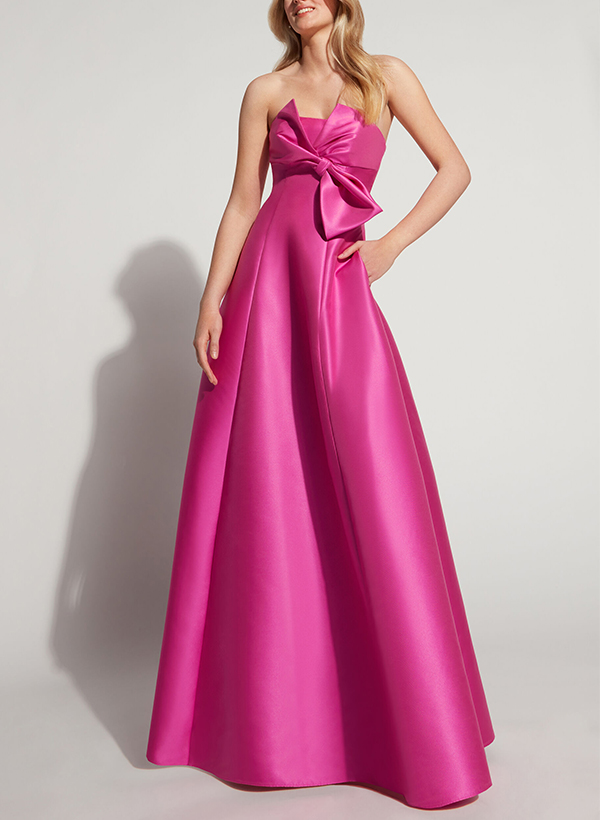 A-Line Strapless Sleeveless Satin Mother Of The Bride Dresses With Bow(s)