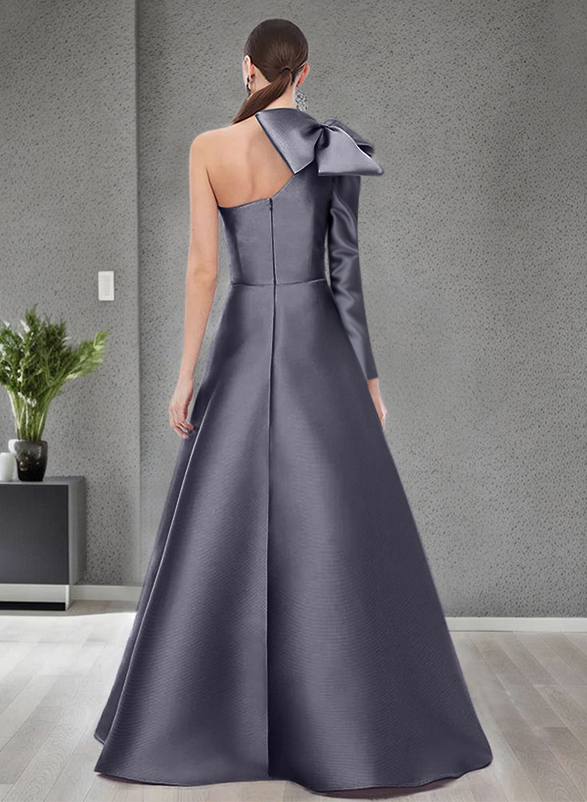 A-Line One-Shoulder Long Sleeves Satin Mother Of The Bride Dresses With Pockets