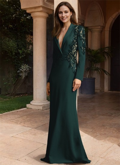 V-Neck Long Sleeves Sweep Train Mother Of The Bride Dresses With Sequins