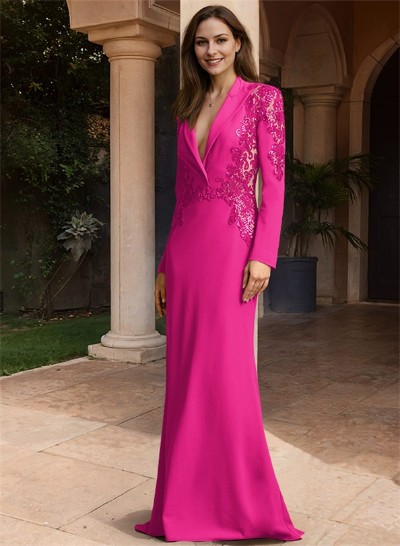 V-Neck Long Sleeves Sweep Train Mother Of The Bride Dresses With Sequins