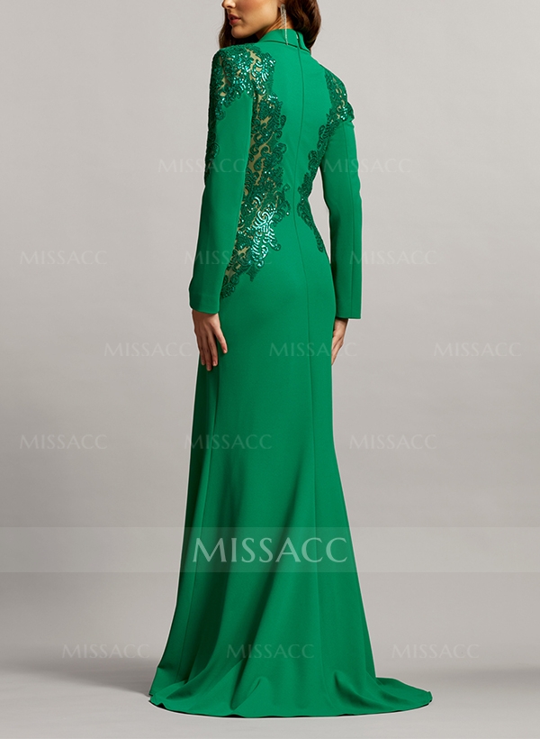 V-Neck Long Sleeves Sweep Train Mother Of The Bride Dresses With Sequins