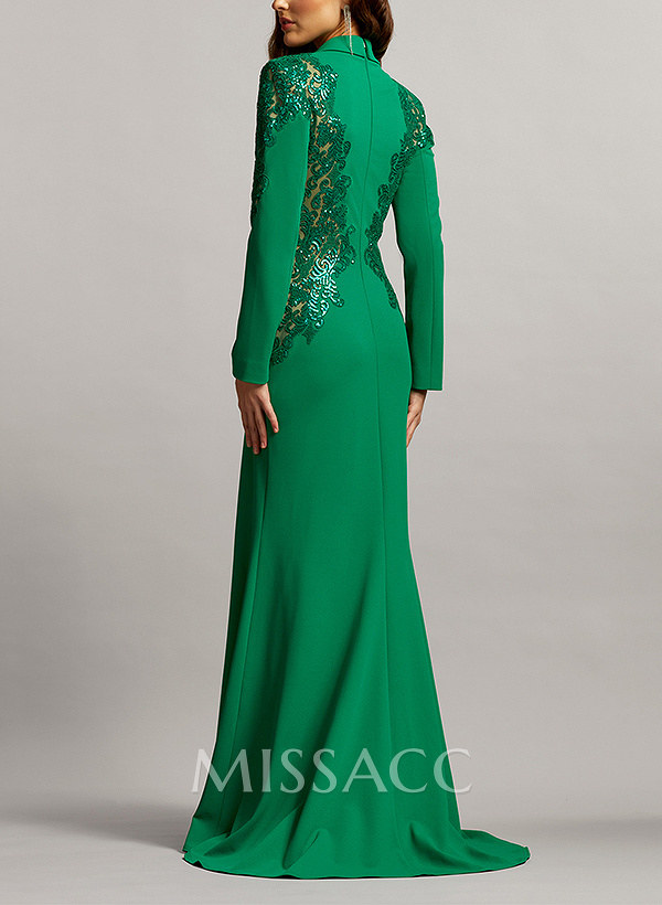 V-Neck Long Sleeves Sweep Train Mother Of The Bride Dresses With Sequins