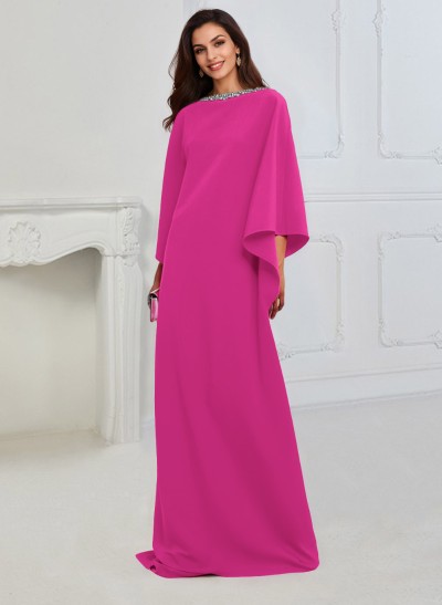 Column Scoop Neck 3/4 Sleeves Elastic Satin Mother Of The Bride Dresses With Rhinestone