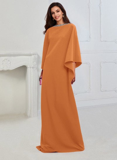 Column Scoop Neck 3/4 Sleeves Elastic Satin Mother Of The Bride Dresses With Rhinestone