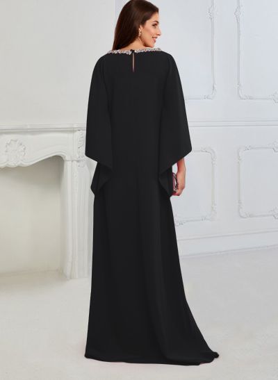 Modest Sparkle Scoop Neck Bell Sleeves Stretch Chiffon Mother Of The Bride Dresses