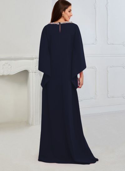 Modest Sparkle Scoop Neck Bell Sleeves Stretch Chiffon Mother Of The Bride Dresses