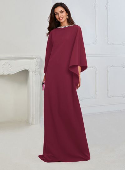Modest Sparkle Scoop Neck Bell Sleeves Stretch Chiffon Mother Of The Bride Dresses