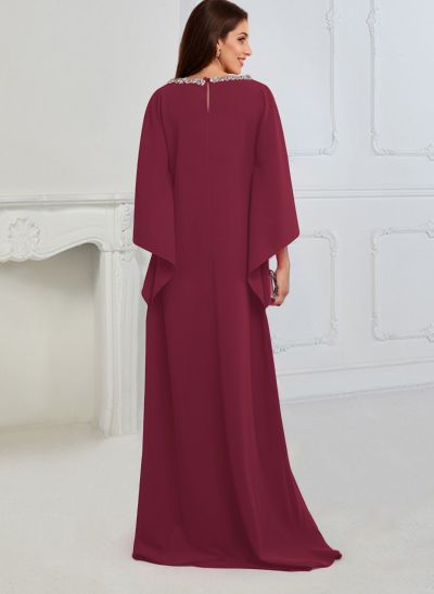 Modest Sparkle Scoop Neck Bell Sleeves Stretch Chiffon Mother Of The Bride Dresses