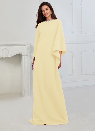Modest Sparkle Scoop Neck Bell Sleeves Stretch Chiffon Mother Of The Bride Dresses