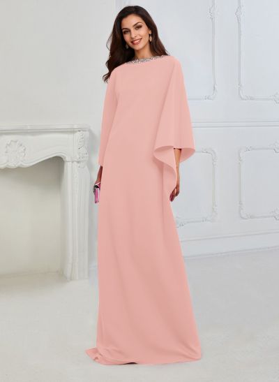 Modest Sparkle Scoop Neck Bell Sleeves Stretch Chiffon Mother Of The Bride Dresses