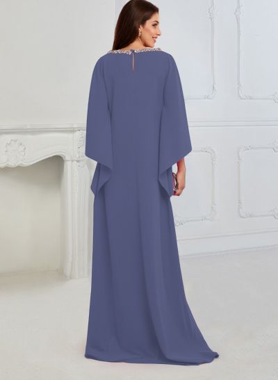 Modest Sparkle Scoop Neck Bell Sleeves Stretch Chiffon Mother Of The Bride Dresses