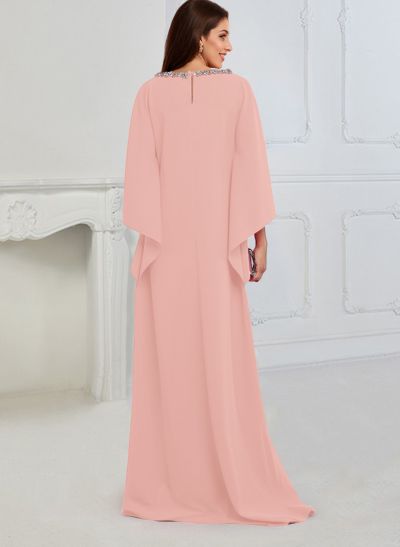 Modest Sparkle Scoop Neck Bell Sleeves Stretch Chiffon Mother Of The Bride Dresses