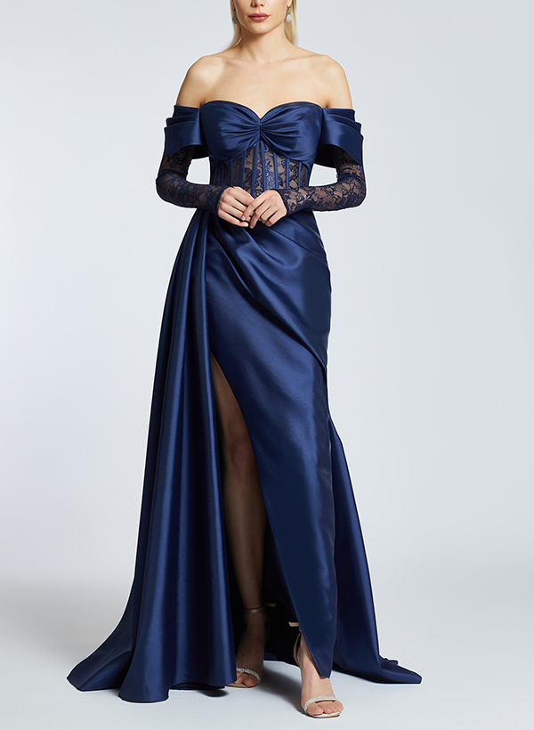 Off-The-Shoulder Long Sleeves Mother Of The Bride Dresses With Split Front