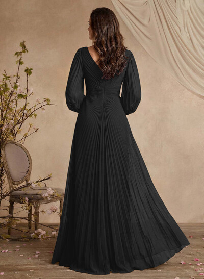 V-Neck Long Sleeves Pleated Mother Of The Bride Dresses With Beading