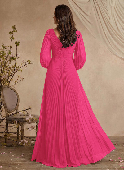 V-Neck Long Sleeves Pleated Mother Of The Bride Dresses With Beading