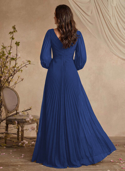 V-Neck Long Sleeves Pleated Mother Of The Bride Dresses With Beading