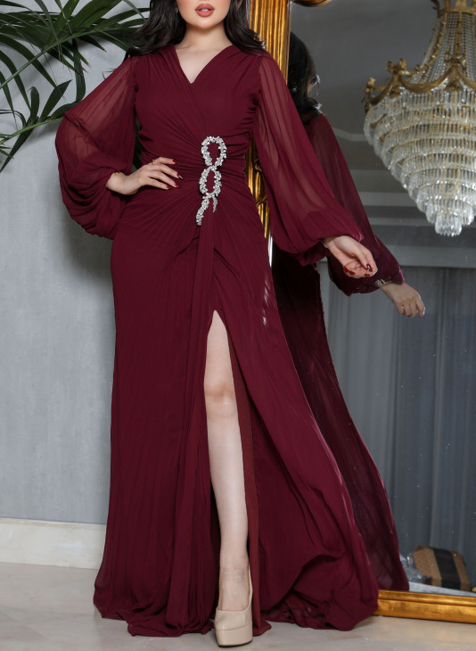 V-Neck Long Sleeves Pleated A-Line Mother Of The Bride Dresses