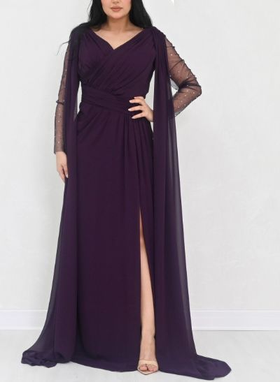 V-Neck Sequined Long Sleeves A-Line Mother Of The Bride Dresses