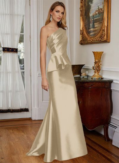 One-Shoulder Sleeveless Sweep Train Satin Mother Of The Bride Dresses