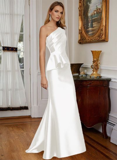 One-Shoulder Sleeveless Sweep Train Satin Mother Of The Bride Dresses