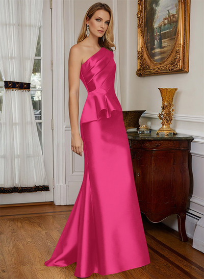 One-Shoulder Sleeveless Sweep Train Satin Mother Of The Bride Dresses