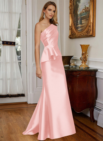 One-Shoulder Sleeveless Sweep Train Satin Mother Of The Bride Dresses