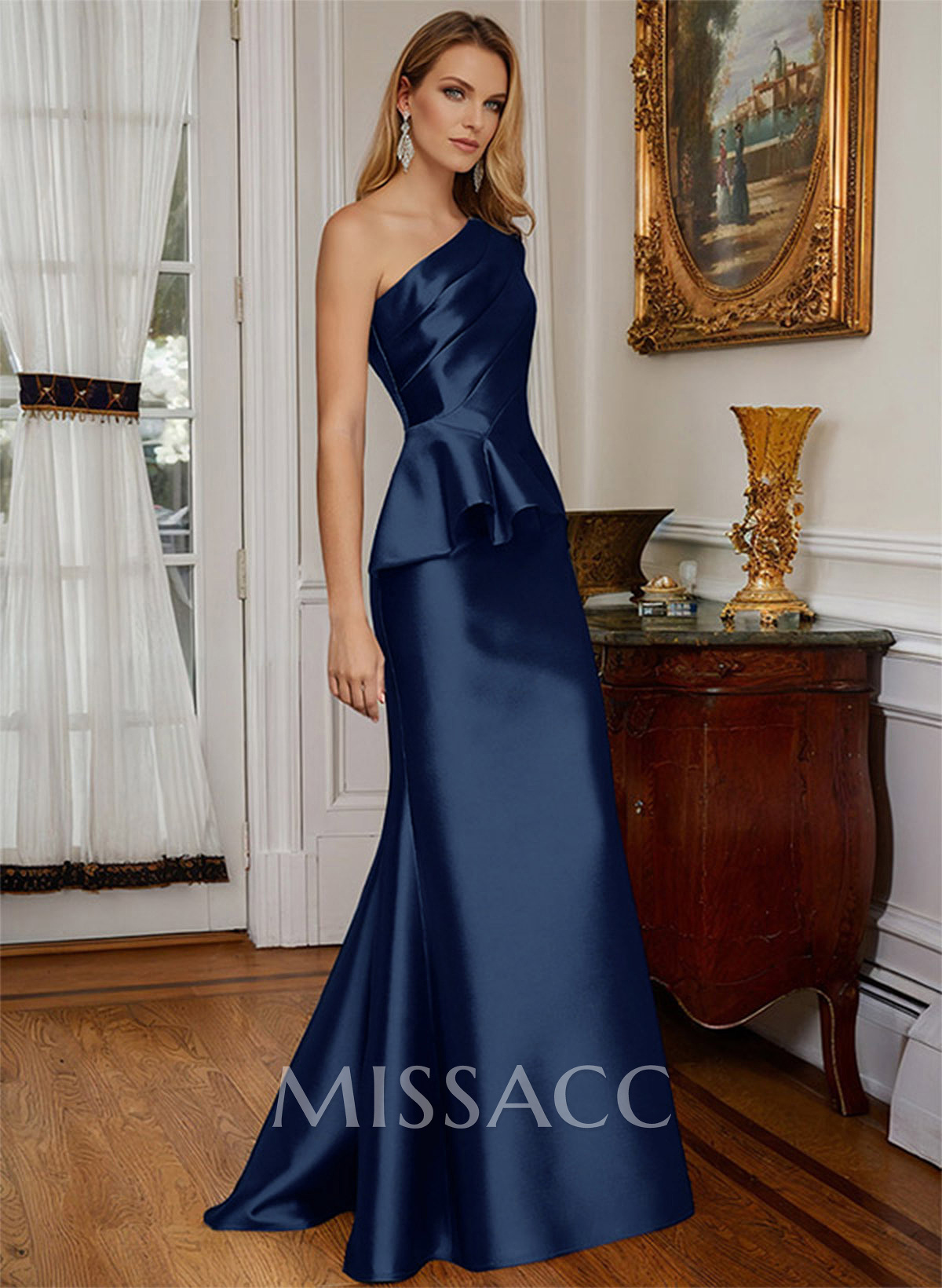 One-Shoulder Sleeveless Sweep Train Satin Mother Of The Bride Dresses One-Shoulder Sleeveless Sweep Train Satin Mother Of The Bride Dresses