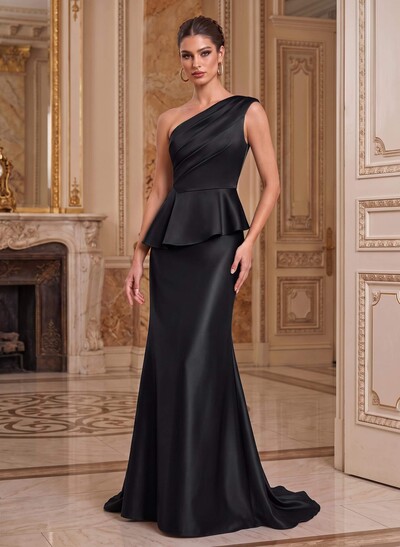 One-Shoulder Sleeveless Sweep Train Satin Mother Of The Bride Dresses
