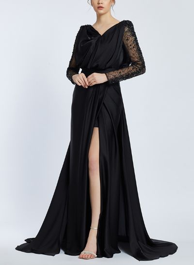 A-Line V-Neck Long Sleeves Mother Of The Bride Dresses With Split Front