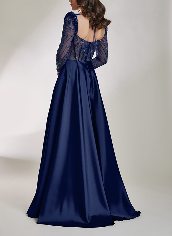 A-Line Sweetheart Long Sleeves Mother Of The Bride Dresses With Split Front