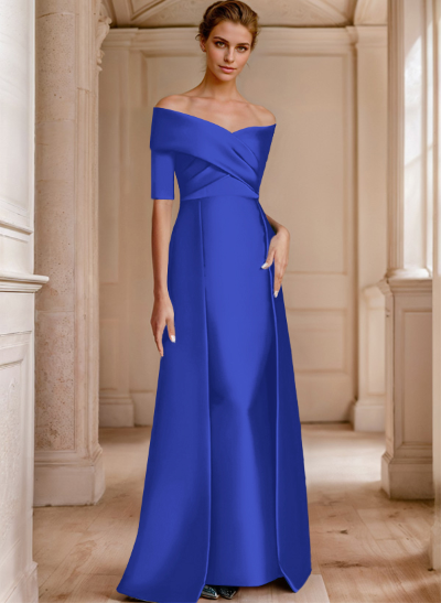 Off-The-Shoulder 1/2 Sleeves Floor-Length Satin Mother Of The Bride Dresses