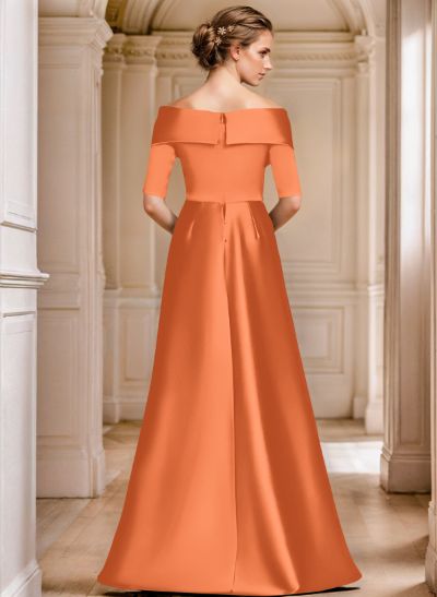 Off-The-Shoulder 1/2 Sleeves Floor-Length Satin Mother Of The Bride Dresses