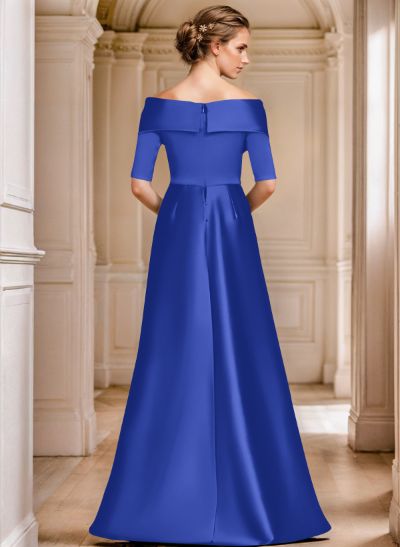 Off-The-Shoulder 1/2 Sleeves Floor-Length Satin Mother Of The Bride Dresses