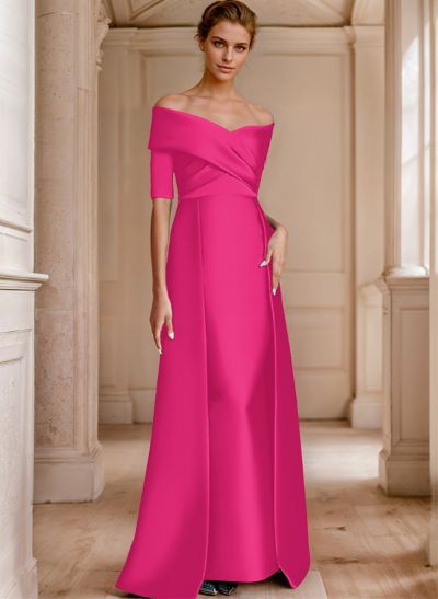 Off-The-Shoulder 1/2 Sleeves Floor-Length Satin Mother Of The Bride Dresses