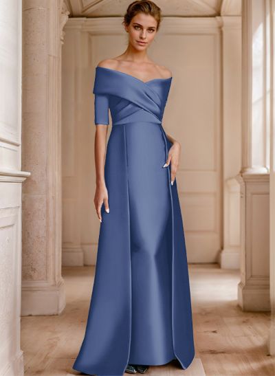 Off-The-Shoulder 1/2 Sleeves Floor-Length Satin Mother Of The Bride Dresses